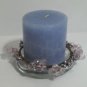 Blue Candle with Candleholder Glass Plate & Decorative Beaded Trim, 3 pc