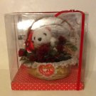 Lace Trimmed Heart Basket with Small White Plush Toy Bear and Red Roses Lace Trimmed Heart Basket with Small White Plush Toy Bear and Red Roses