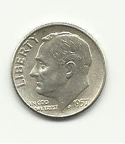1957 #1 Unc.  Silver Roosevelt Dime