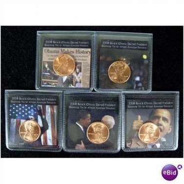 UNC 2008 PRESIDENT OBAMA 5 COIN PENNY COLLECTION
