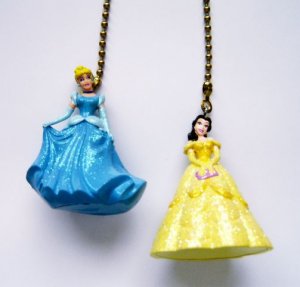 NEW 2 Disney Princess Cinderella Belle Ceiling Fan Light Lamp Pull Set