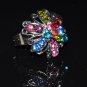 Rainbow color crystal flower ring R1233