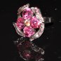 Pink crystal flower ring R1237