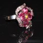 Pink crystal flower ring R1237
