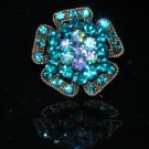 Green crystal flower copper plated ring R1239