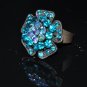 Green crystal flower copper plated ring R1239