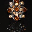 Two tone yellow crystal flower ring R1240