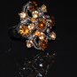 Two tone yellow crystal flower ring R1240