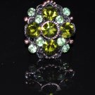 Green crystal flower copper plated ring R1242