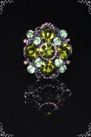 Green crystal flower copper plated ring R1242