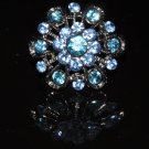 Two tone blue crystal flower vintage style ring R1244