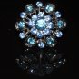 Two tone blue crystal flower vintage style ring R1244
