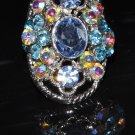 Soft color crystal vintage silver plated ring R1246