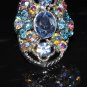 Soft color crystal vintage silver plated ring R1246