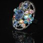 Soft color crystal vintage silver plated ring R1246
