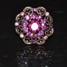 Purple crystal flower bronze ring R1247