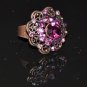 Purple crystal flower bronze ring R1247