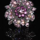 Daisy on leaves purple crystal ring R1249