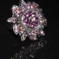 Daisy on leaves purple crystal ring R1249