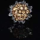Yellow crystal flower with metal leaves ring R1251