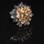 Yellow crystal flower with metal leaves ring R1251