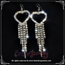 8cm long heart w/ dangling clear crystal rhinestone sparkling wedding bridal earrings E3016