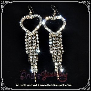 8cm long heart w/ dangling clear crystal rhinestone sparkling wedding bridal earrings E3016