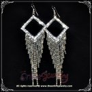 Unique 10cm long square w/ dangling clear crystal rhinestone sparkling evening earrings