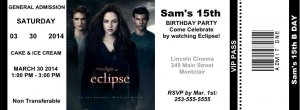 2 Twilight Eclipse Movie Ticket Invitations
