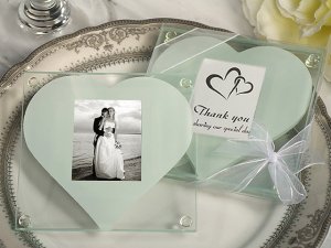 Unique Square Glass Photo Coaster With Heart Design Cut Out - Item #825