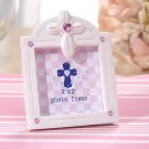 Pearl White Photo Frame w/ Cross & Pink Color Stones (5559)