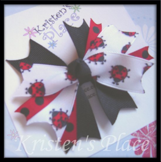 Boutique Spiky Bow - Ladybug Bows - Red, White, and Black Bow