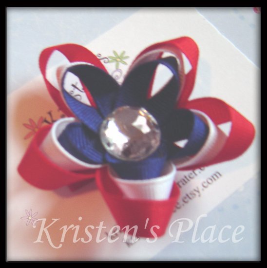 4th of July - Boutique Star Flower Hair Bow - Patriotic Ribbon Flower- 3 Layer Stacked Flower Bow