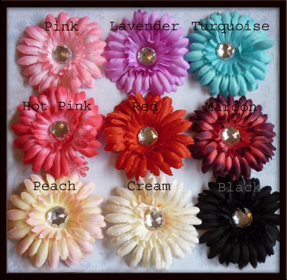Jeweled Daisy Hair Clip - Classic Daisy - U Choose - 9 Colors - FREE Interchangeable Headband