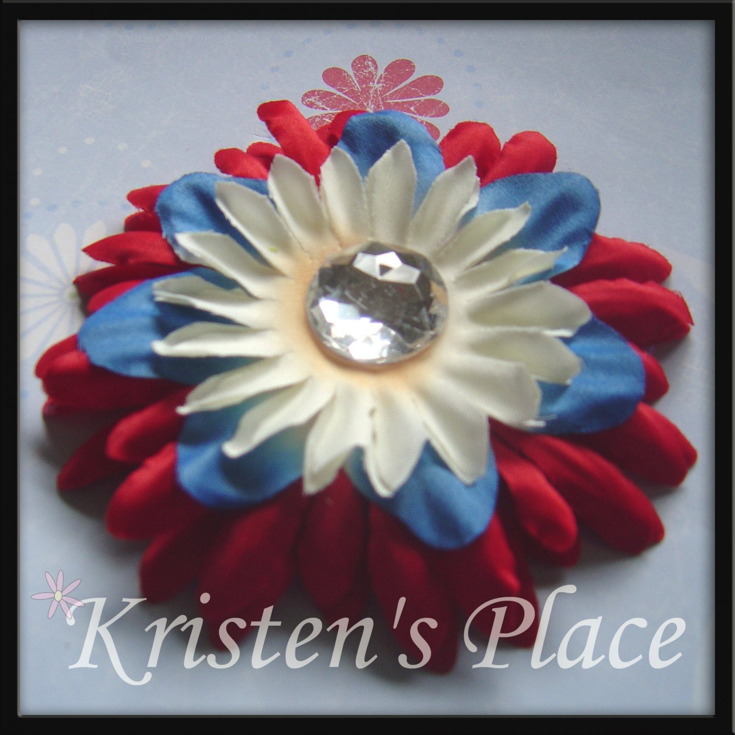 SUMMER SALE - Jeweled Daisy Hair Clip - 4th of July - Red, White, and Blue