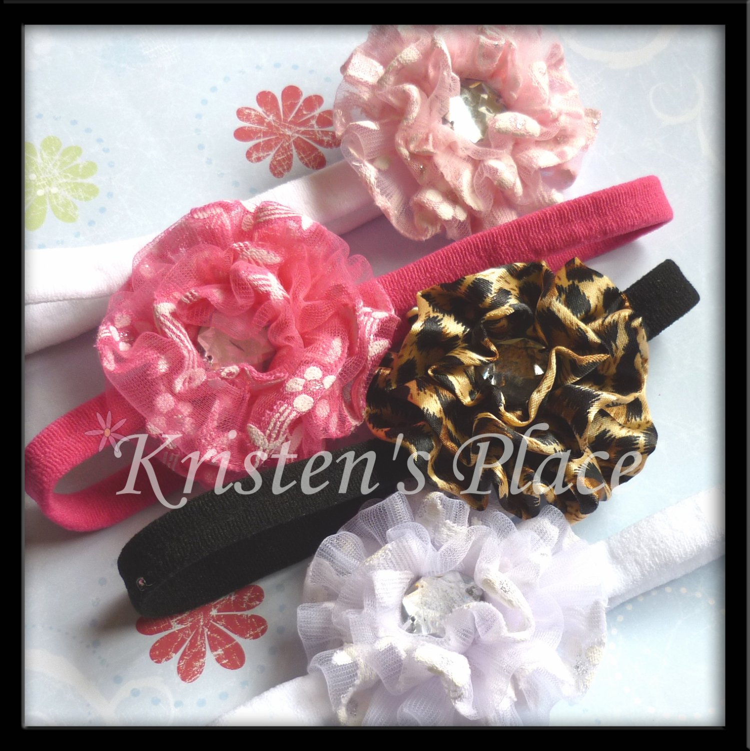 Rosette Headband - U Choose - Pink, Hot Pink, White, or Leopard Print