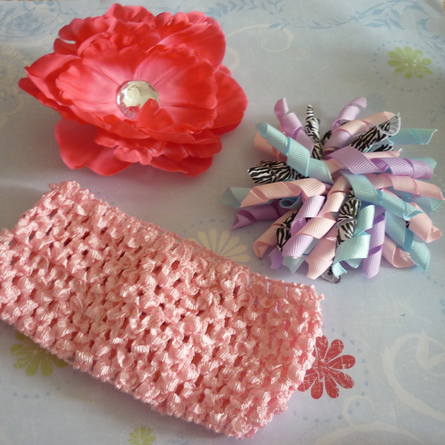 Boutique Hair Bow Set - Pink Peony and Pastel Zebra Korker