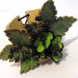 Leather cuff bracelet. Leather wristband. Floral. Beige and green