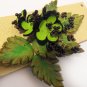 Leather cuff bracelet. Leather wristband. Floral. Beige and green
