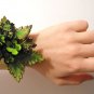Leather cuff bracelet. Leather wristband. Floral. Beige and green