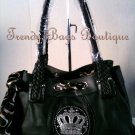 Black CROWN with Scarf Rhinestones BLING Hobo Shoulder Tote HandBag Purse