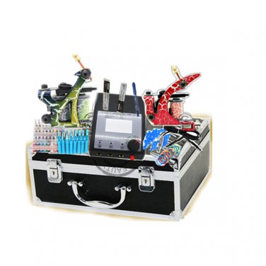 Tattoo Kit Inks Machine Guns Grips Needles Tips Power SuppliesGBL-WS-KI258-2+WS-M101+M102+WS-I001(G)