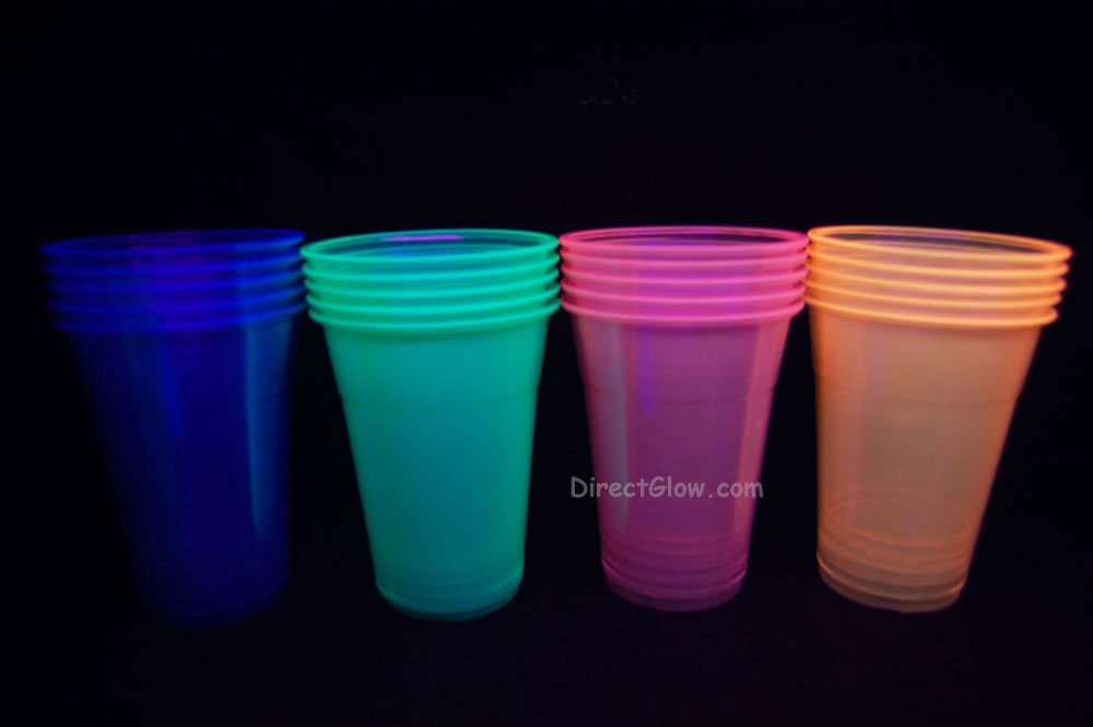 Neon Blacklight Reactive Soft Plastic 16oz Pint Glasses - 20 ct