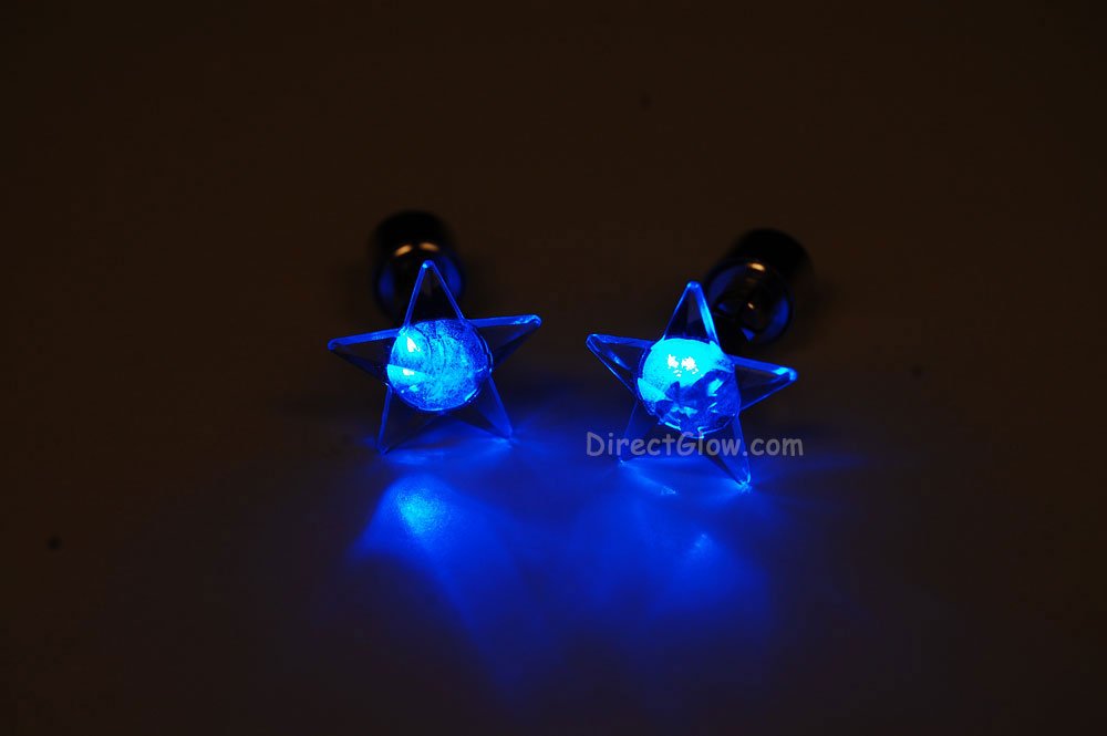 DirectGlow LLC 1 Pair Glowing LED Light Up Star Earrings- Blue