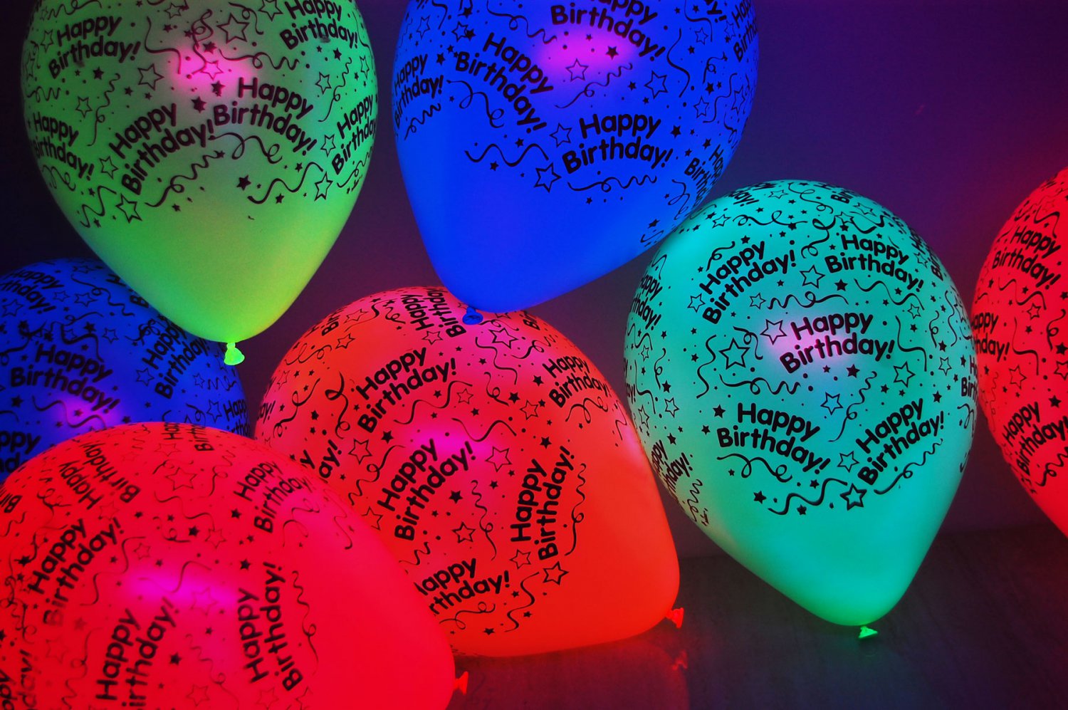 50 Pack Neon Assorted 11 inch UV Blacklight Reactive Latex Happy Birthday Balloons