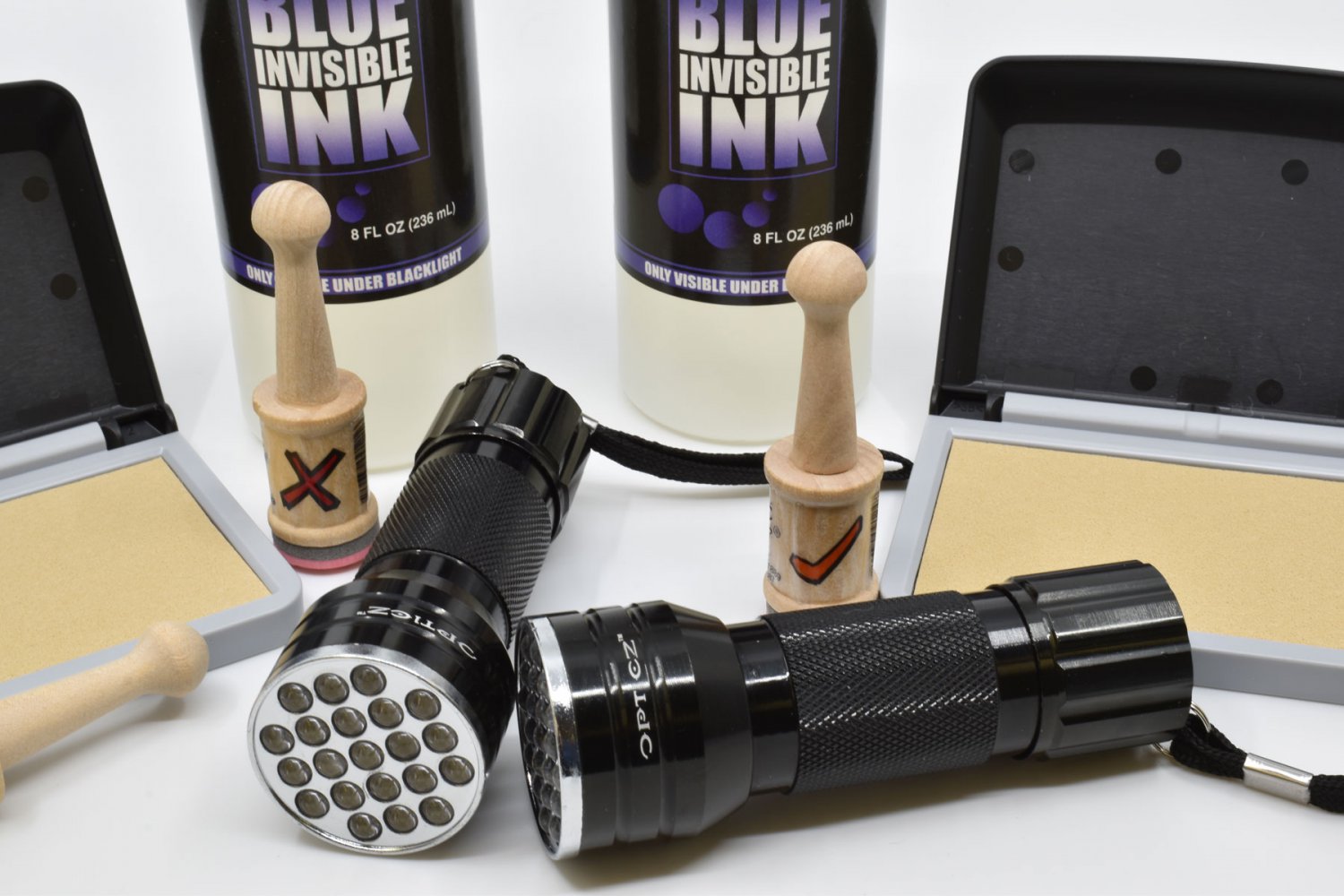 Opticz Blacklight Invisible Blue Ink Hand Stamping Marking Set (Pro Kit)