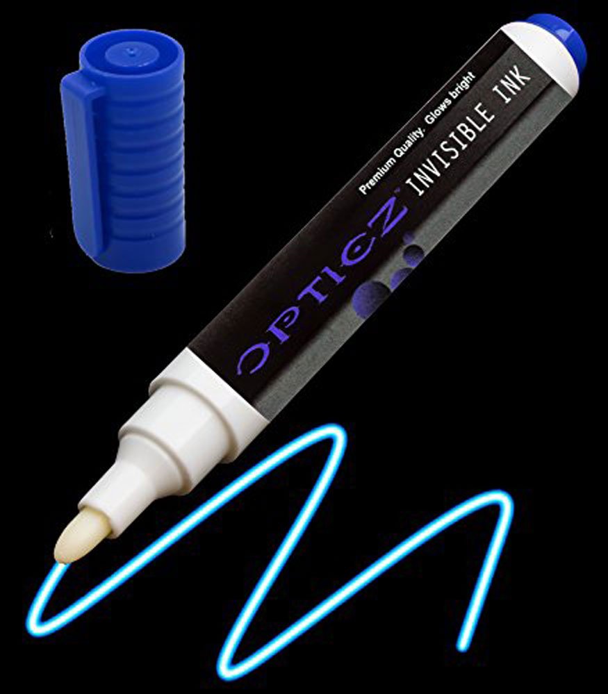 DirectGlow 12 Invisible Ink Markers & 4 UV LED Lights UltraViolet  Blacklight Pens Blue Red Yellow Assorted 