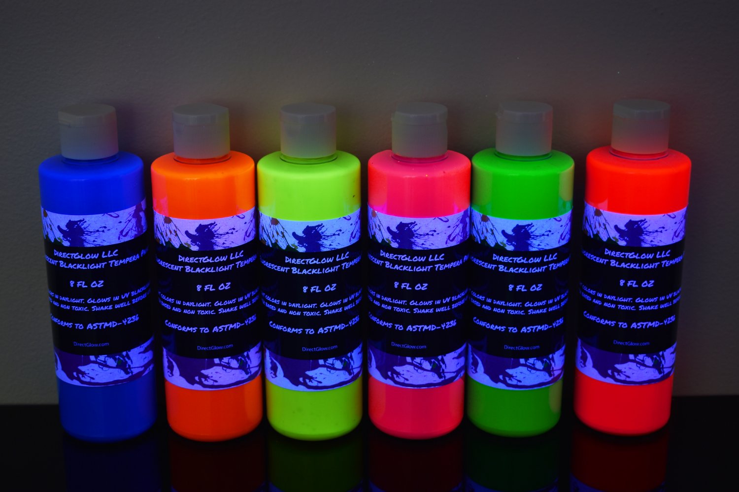 DirectGlow 6 Pack 8oz Assorted Blacklight Reactive Fluorescent Tempera ...