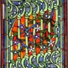Jeweled Art Noveau Floral Stained Glass Pane
