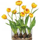 Tulips w/Rectangle Vase Silk Flowers - Yellow
